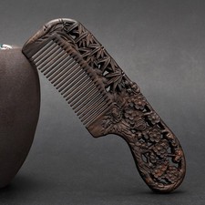 17cm Peach Blossom Bamboo Double-Sided Carved Wooden Comb Fine Tooth Hairbrush