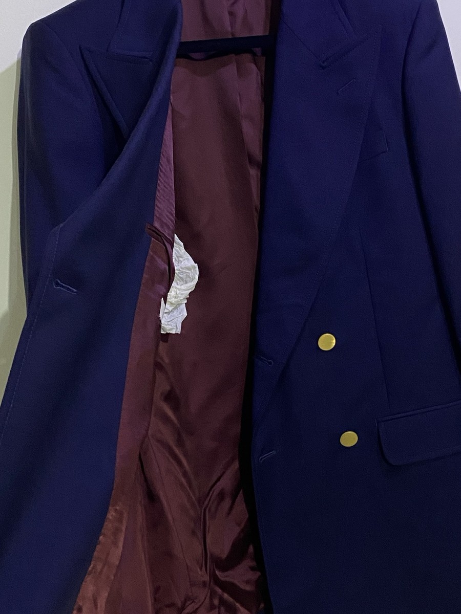 GUCCI Size 50 Uniform Navy Blue Double Breasted Blazer Gold