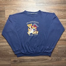 Navy Blue Vintage 1990s Crewneck Sweatshirt with Graphic of Two Teddy Bears