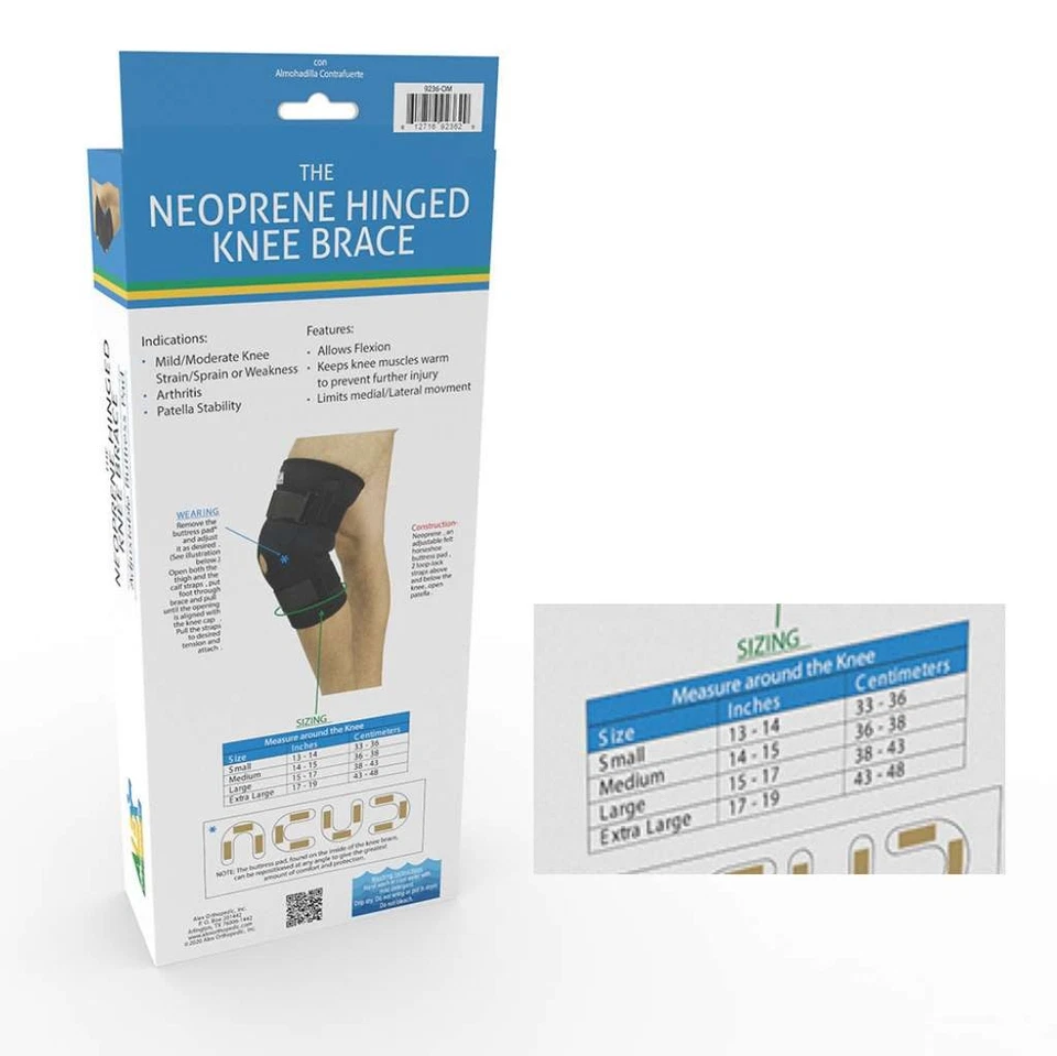 ALEX 氯丁橡胶铰边护膝带可调节支撑垫 大号 — 第 2/3 张图片