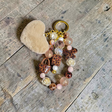 2 Cute stylish Handmade gold tan acrylic bead Keychain, bag/backpack charm