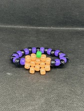 Halloween Kandi Bracelet with Pumpkin Charm Purple Black Orange Beaded