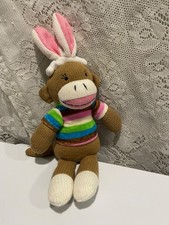 NICE Pink Striped Dan Dee Sock Monkey Easter Bunny Ears Plush Girl