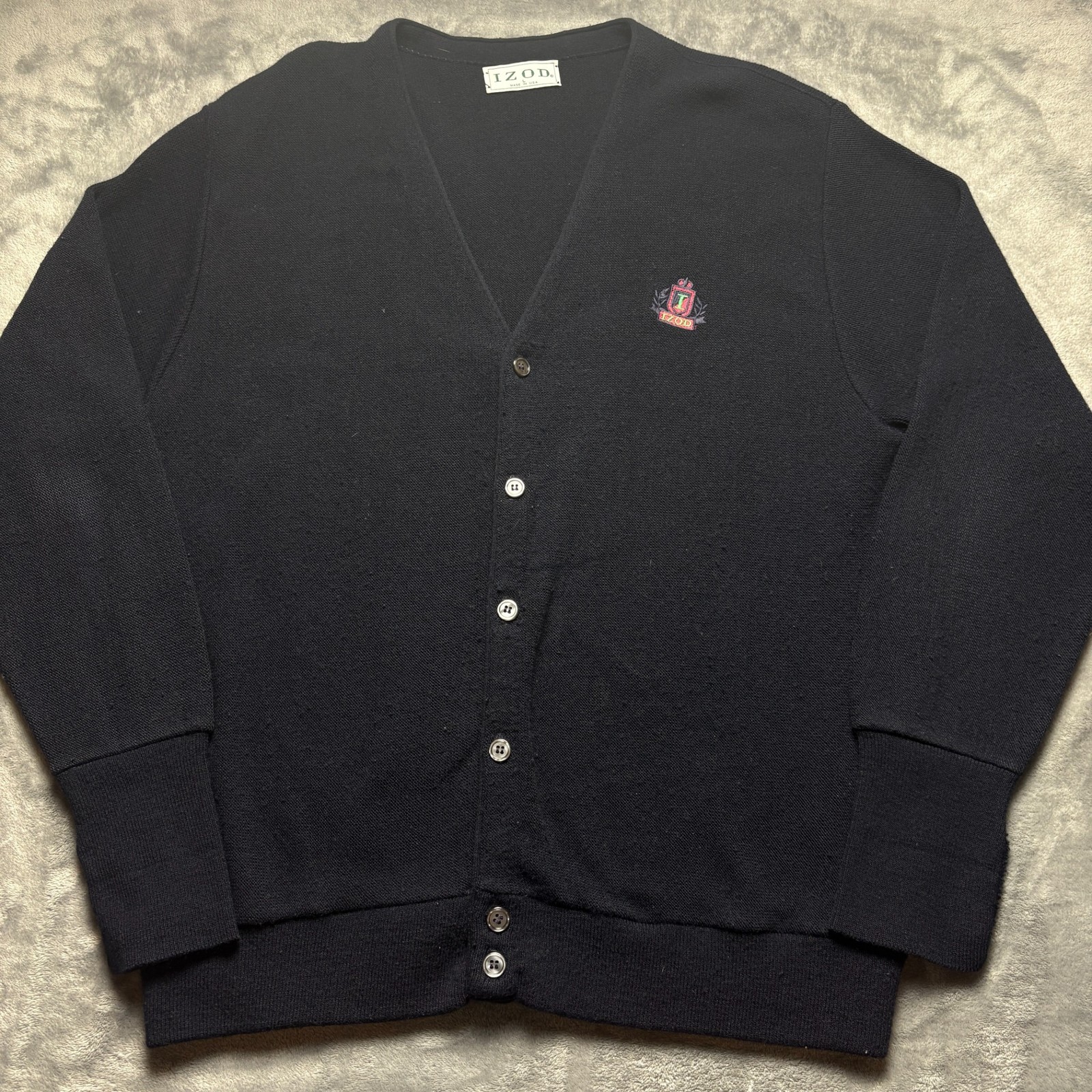 Vintage Izod Cardigan Sweater Men Large Black Knit Outerwear V Neck Button Front