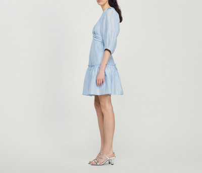 Sandro Paris Women's Blue V-Neck Linen Short Dress Size 34 FR 6UK 2US SFPRO02775