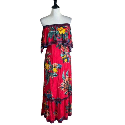 Flying Tomato Tropical Maxi Dress Size XS Redd Off The Shoulder Flowy Beach