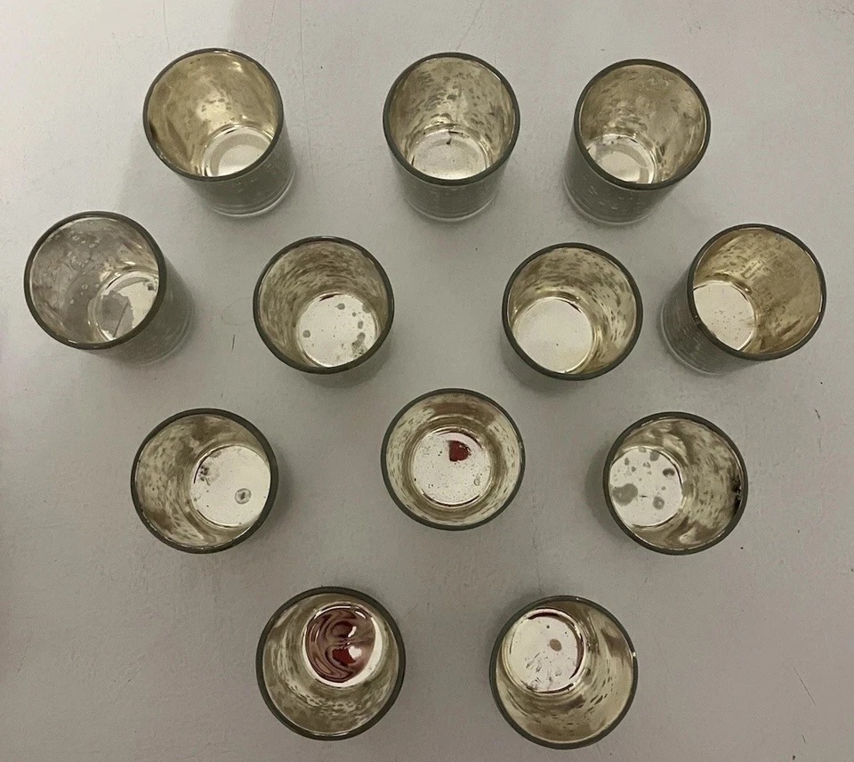 EUC Silver Mercury Glass Votives Set Of 12 With 24 NEW Mini Tea Light Candles - Image 4 of 4