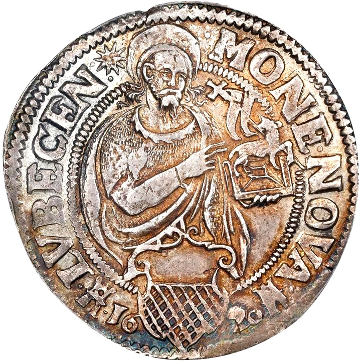 1620 German States Lubeck 1/2 Taler 16 Schilling PCGS AU 58 KM-52. Rare Germany - Image 2 of 4