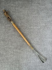 Vintage Wooden  Brass Long Shoe Horn With Playing Playing Tennis