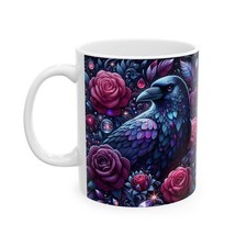 Gothic Rose Owl Mug | Floral Mystical Night C...