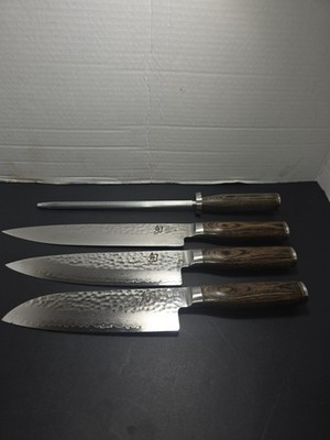Shun 4 Piece Set TDM0702,0794,0706, & Sharpener Pre Owned 