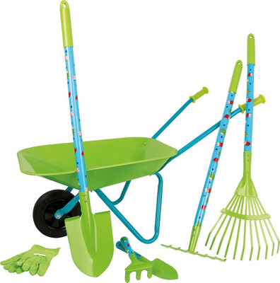 Small Foot Großes Garten Spiel Set 8-Teilig Aus Holz & Metall   Schubkarre, Spat