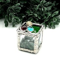 Decorative Stained Glass Trinket Box With Seashell Gemstone Embellishments