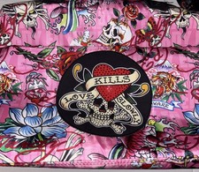 Ed Hardy Tattoo Large Pink Duffle Bag Love Kills Slowly Rhinestones Vegan NWT