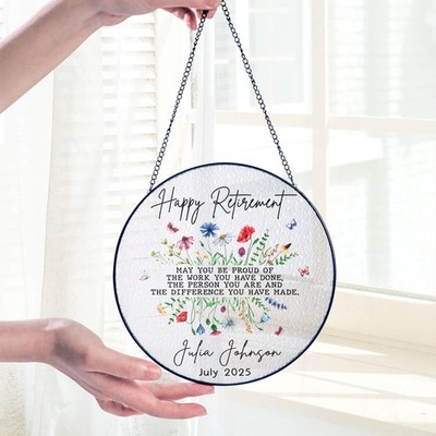 Retirement Stained Glass Suncatcher, Floral Ornament, Personalized Gift