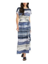KAREN KANE Womens Blue Short Sleeve Tea-Length Wear To Work A-Line Dress XS