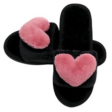 Women's LOVE Slippers Fuzzy Fluffy Memory Foam House Shoes Open 6-7 01/Rose
