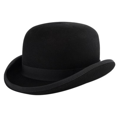 100% Wool Derby Hat Bowler Caps Black Traditional Victorian Style for Men Women