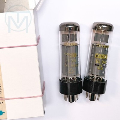 2x RFT EL34 6CA7, Fat Base, O Getter, Same Logos, Tested 100%, 1x is NIB/MINT!