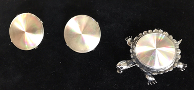 #ad VTG Jewelarama Hologram Turtle Brooch Silver Tone and Clip Earrings 1960s $35.00