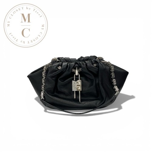 Givenchy Kenny Bag Shoulder Bag Calfskin Black Silver Drawstring 4G Padlock Magn