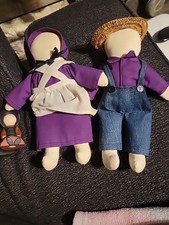 Set of  Amish Boy & Girl Dolls w/ 2 Small Baby Nick Nack
