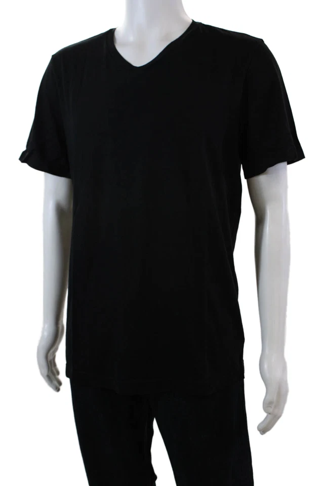 Camiseta básica de algodón de manga corta con cuello en V negra talla XL de terciopelo para hombre Foto 2 de 4