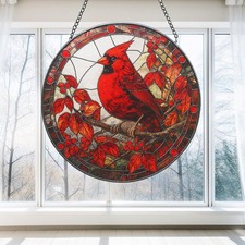 Cardinal Stained Glass Suncatcher,Window Hanging,Bird Lover,Bird Glass Art