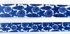 Grosgrain ribbon navy white sea shells 5/8" 7/8" palm beach seashell star fish