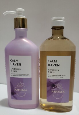 BATH & BODY WORKS AROMATHERAPY CALM HAVEN LAVENDER & IRIS BODY WASH & LOTION NEW