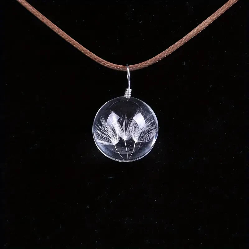 Collana tarassaco vero fiore secco - ciondolo cristallo vetro foto 3