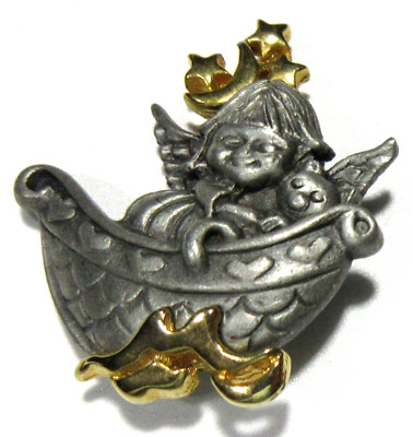 VTG RARE SIGNED DARIA ANGEL STAR ANIMAL HEART Brooch PIN Silver gold tone metal