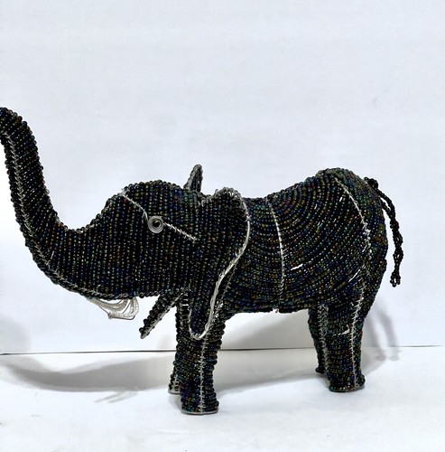Afrikanische Perlen Elefant Kofferraum Figur Drahtrahmen 10""H x 10""L x 6""W - Bild 3 von 16