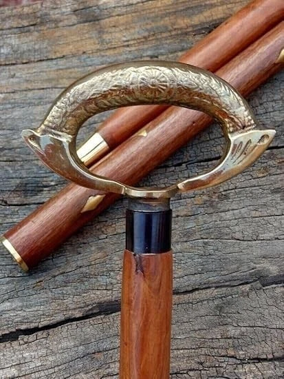 Bastón de madera náutico redondo de latón de diseño hecho a mano bastón vintage para hombre Foto 3 de 4