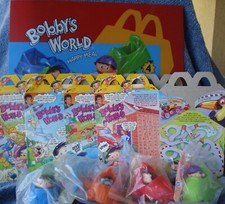 1994 MCDONALD'S HAPPY MEAL TOYS BOBBY'S WORLD-SET OF 4, 4 MEAL BOXS, POSTER U3