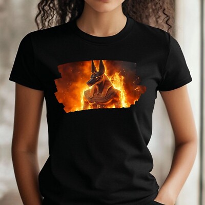 Frauen T-Shirt Anubis Gott in Flammen Motiv Baumwolle Größe S bis 3XL