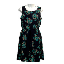 Loft Outlet Floral Lined Sleeveless Dress Elasticized Faux Drawstring Waist XS