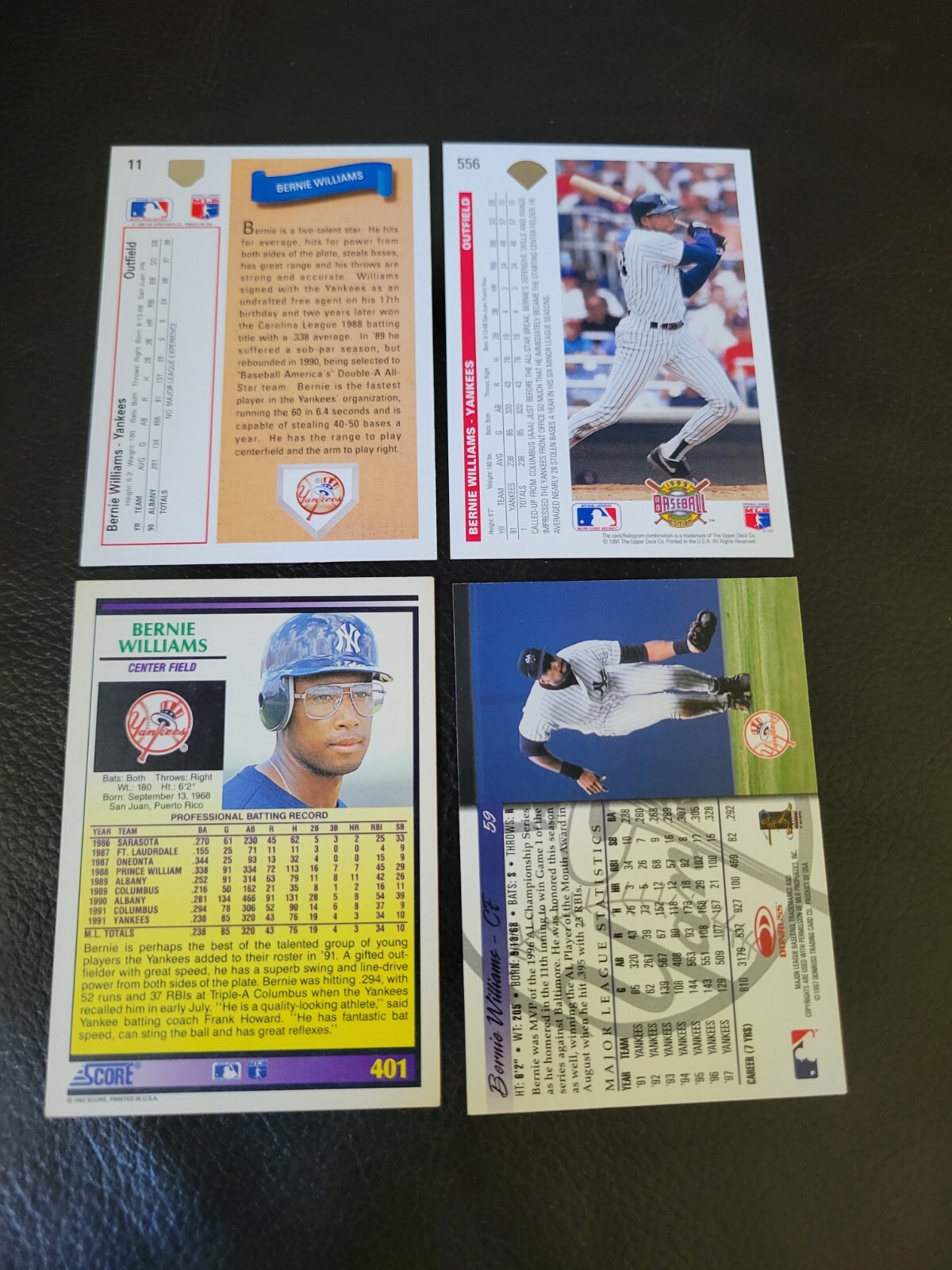 Bernie Williams 4 Card New York Yankee Lot w/ Score Rookie Prospect ...