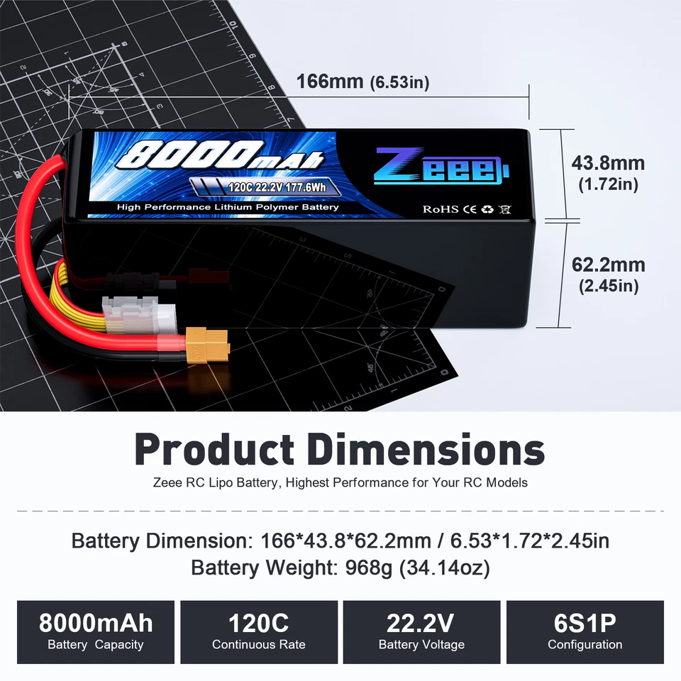 2x Zeee 6S 22.2V 8000mAh Lipo Akku 120C XT60 Stecker für RC Car Quad Flugzeug - Bild 2 von 4