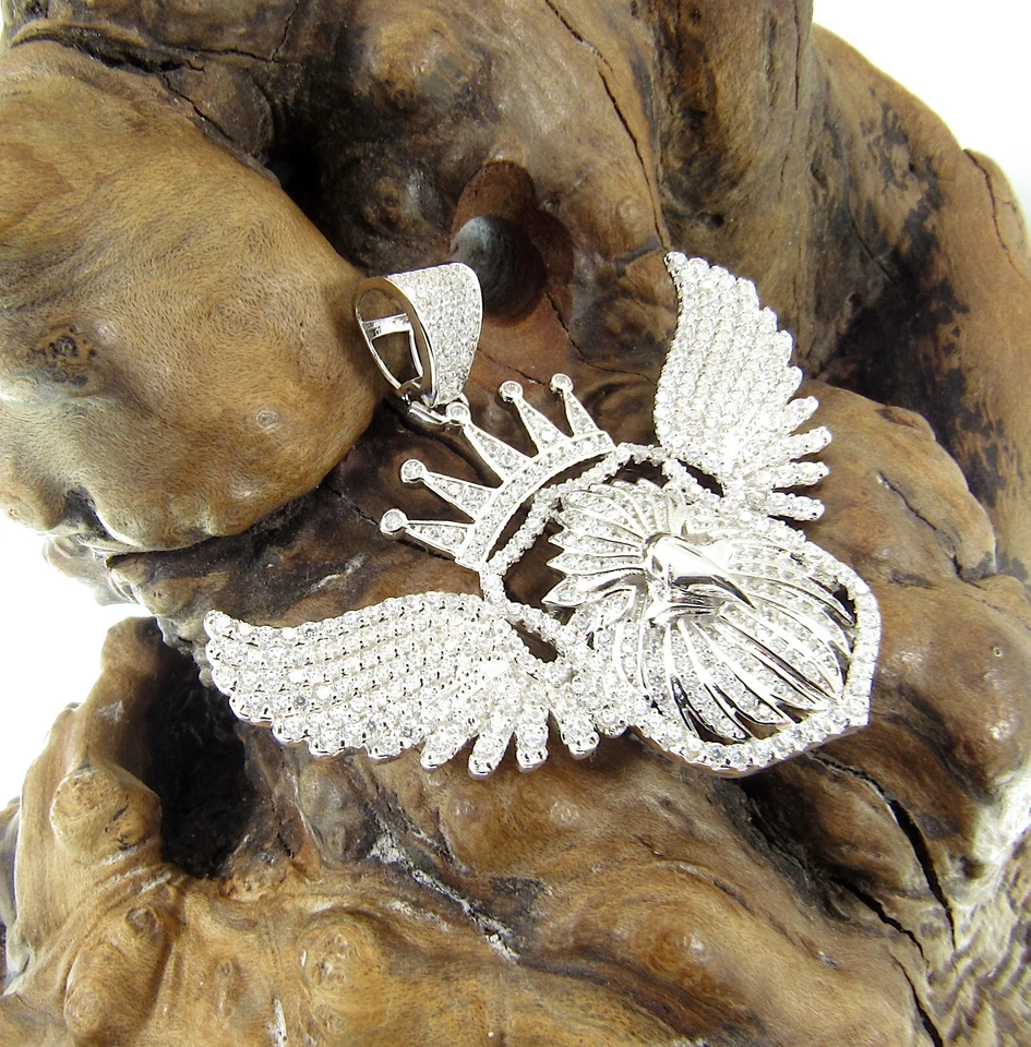 Pingente de águia masculino sólido prata esterlina 925 coroado de ródio com CZs - Imagem 2 de 4