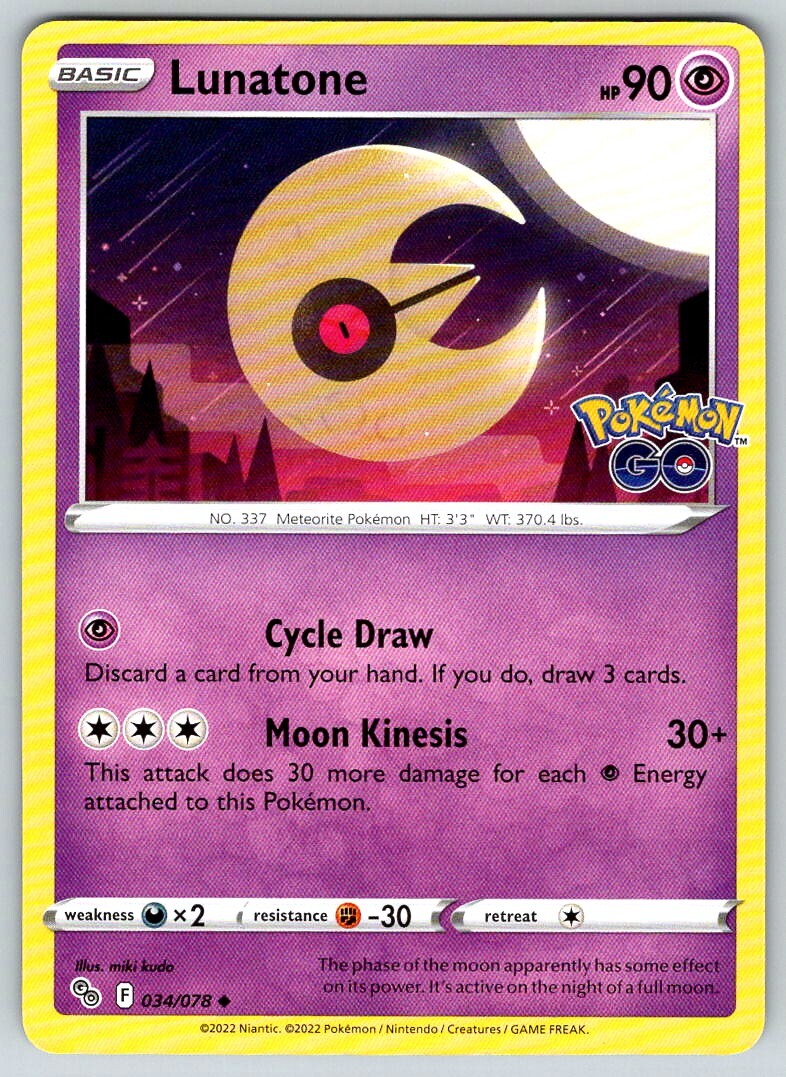 2022 POKEMON GO LUNATONE BASIC/UNCOMMON #034/078 HP 90 | eBay