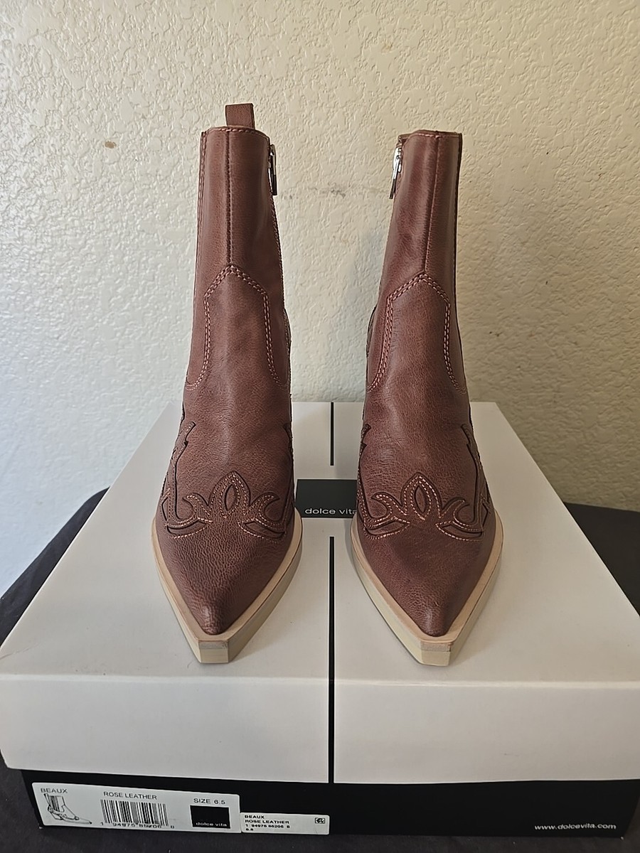 DOLCE VITA Beaux Western Boots Leather Chelsea Booties !Rose