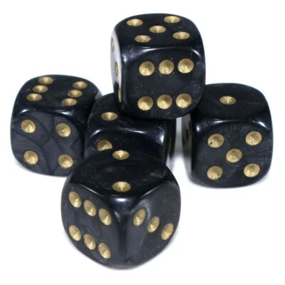 12mm Spot Dice - PEARL Black (Gold) - Six Sided D6 - TDL