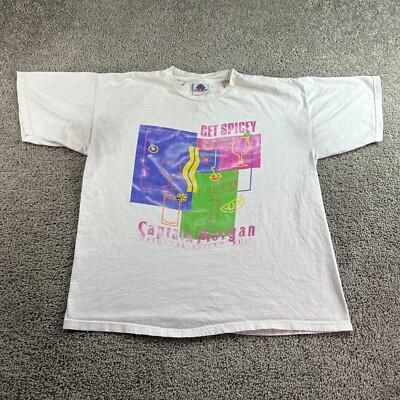 VINTAGE Captain Morgan Shirt Mens XL White Picasso Print Spiced Rum READ