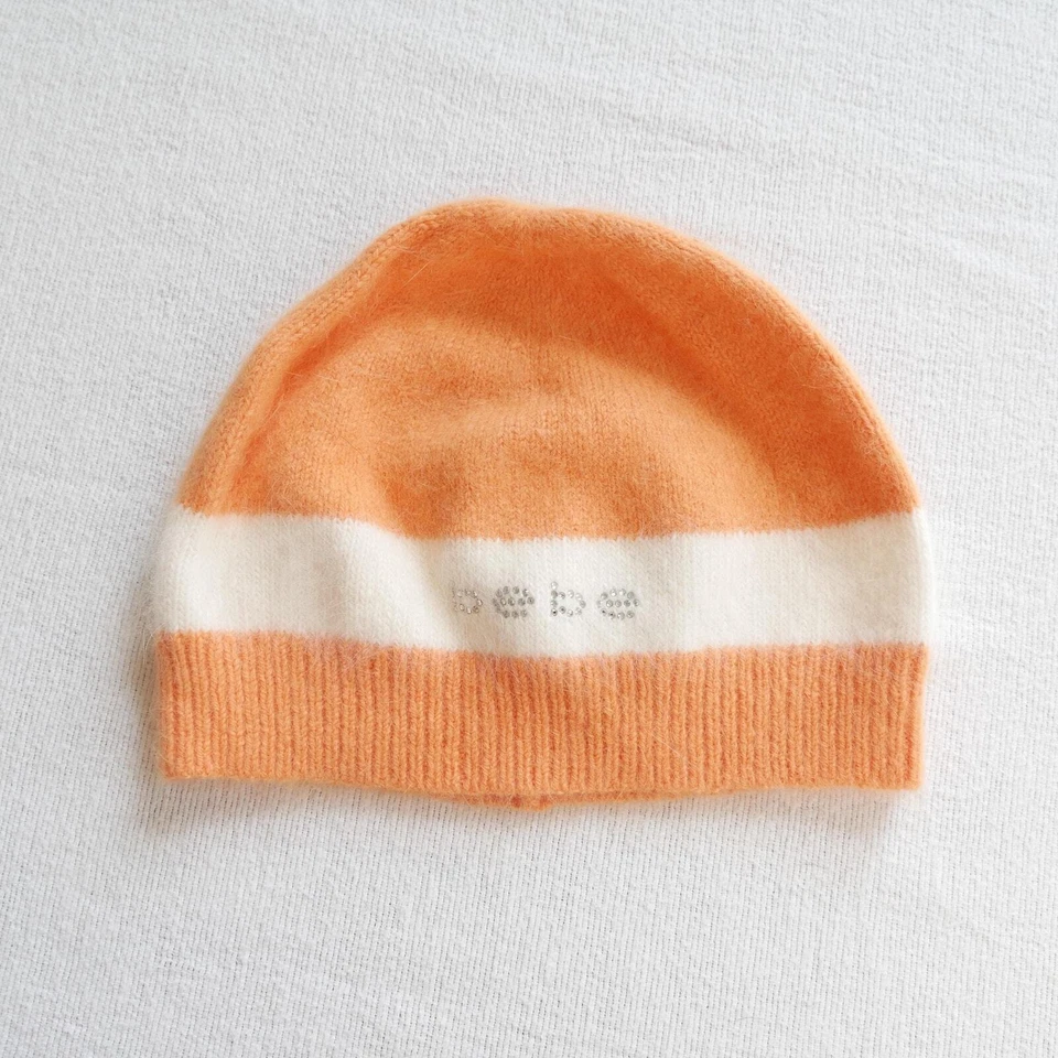 Y2k Bebe Angora Invierno Sombrero Gorro Naranja y Blanco Esquí-Conejito Cristal Logo OS Foto 2 de 4