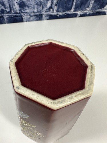 Vintage Hand Painted Gold Accent Birds & Flowers Nagoya Japan Maroon Vase - Picture 8 of 11