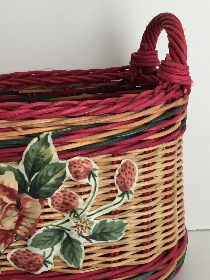  Woven Wicker Rattan Basket Floral Designed Multi Color 2 Handles  7"T x 14"W - Image 4 of 4