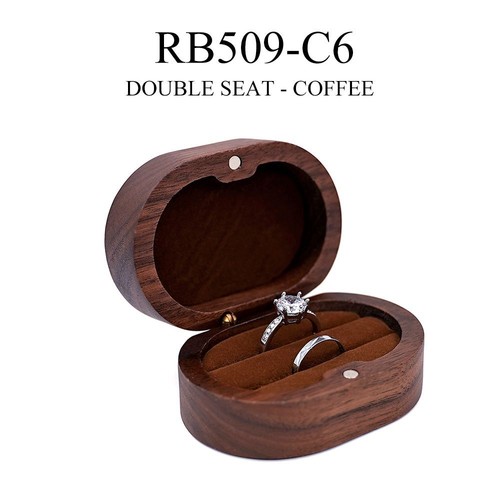 Caja de anillos de madera estuches de transporte exhibición de joyas boda compromiso soporte personalizado - Imagen 16 de 19