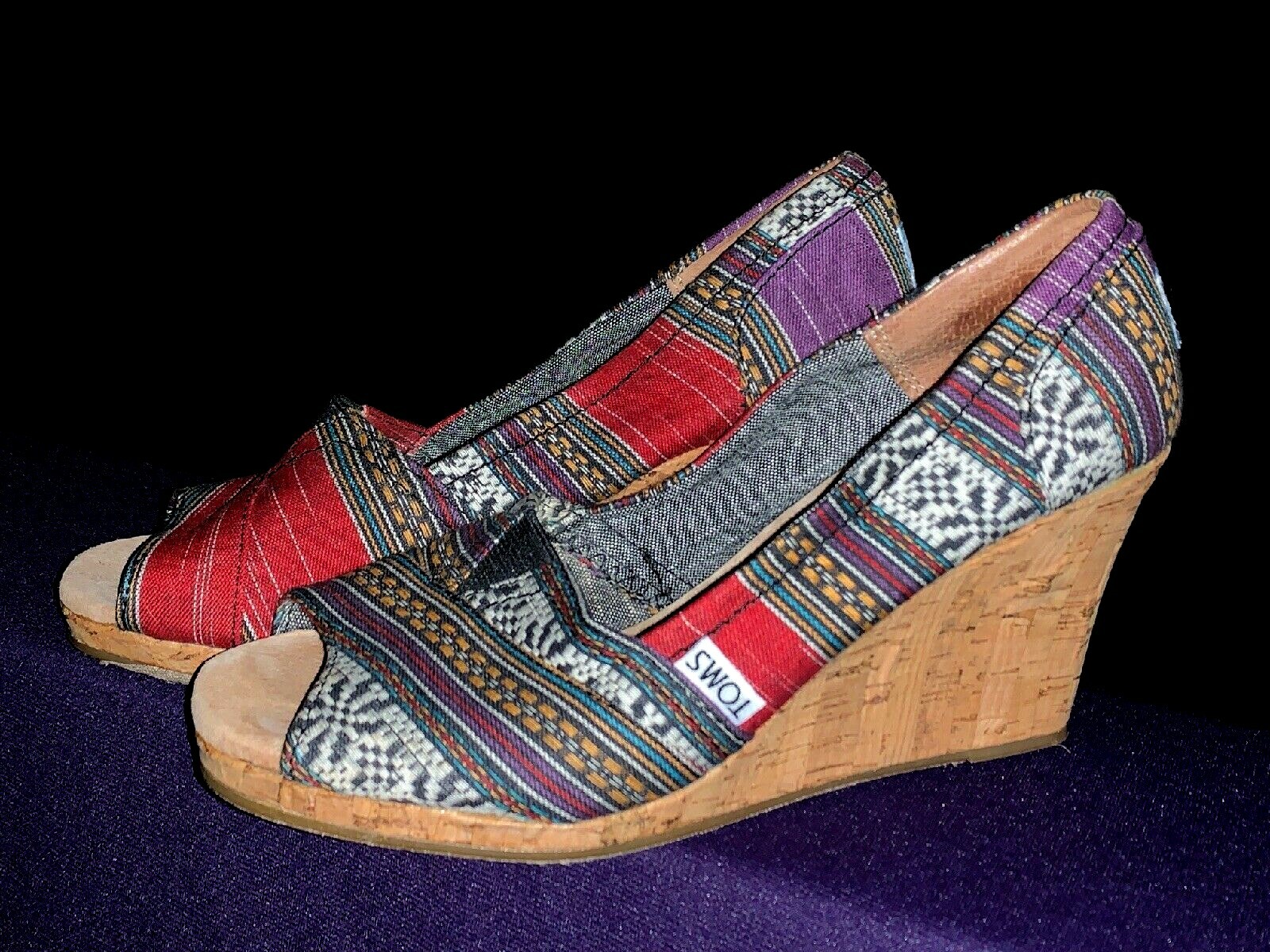 TOMS Wedges Platforms High Heels One For One Chevron Stripes Shoes Sz 7.5 👣b11-image
