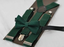 Dark Emerald Green Hunter Green Cotton Bow Tie + Suspenders Braces for All Ages